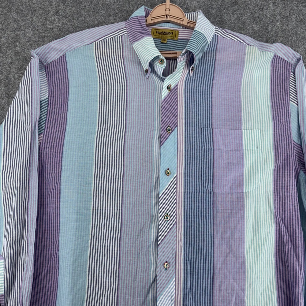 Paul Stuart Mens XXL Italian Cotton Multi Color Stripe Button Down Shirt